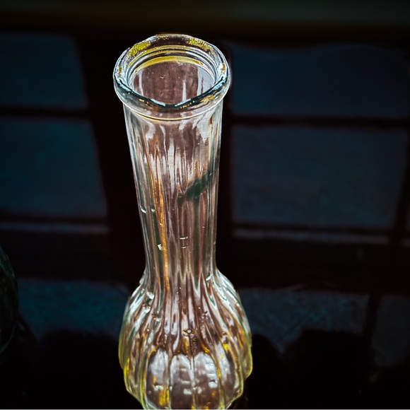 Vintage European Pressed Glass Bud Vase Set Art Deco Ribbed Clear Glass - Picture 7 of 12